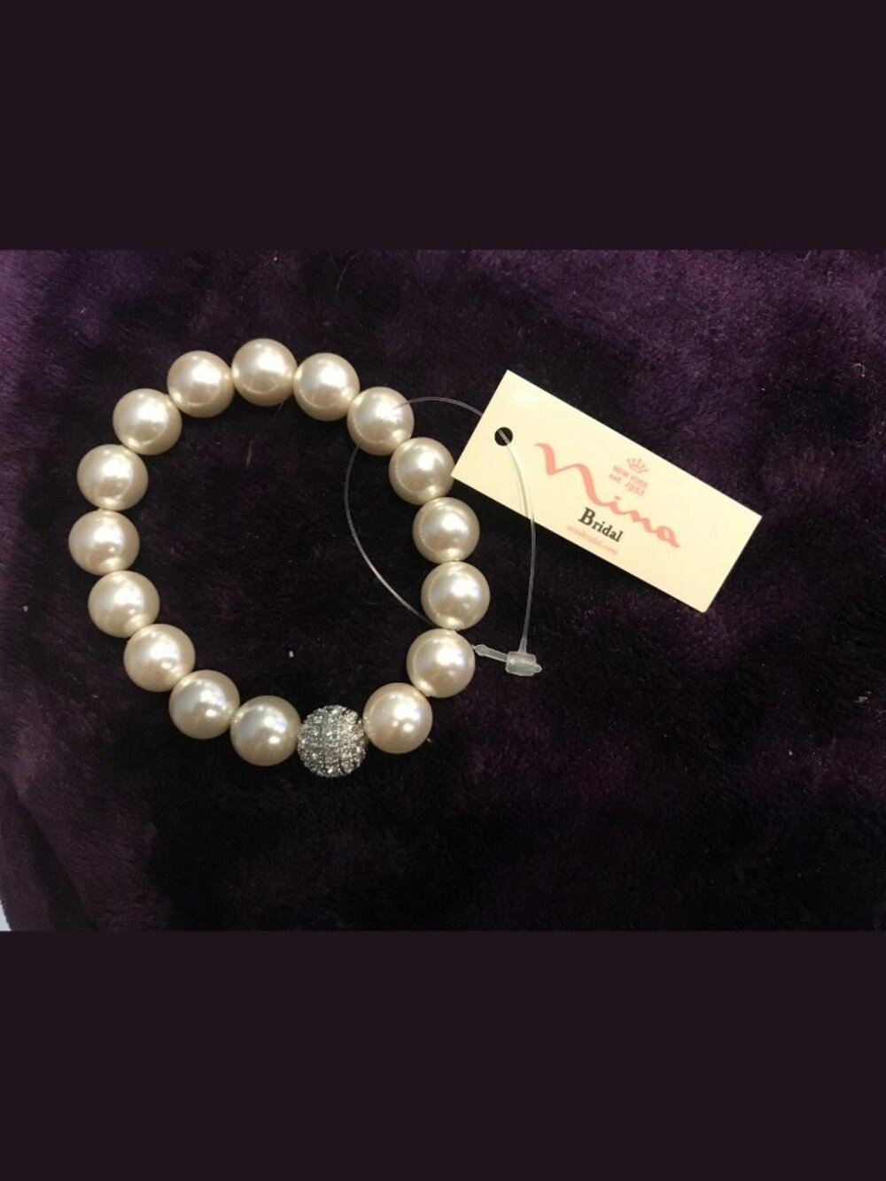 Nina Bridal MOLLY Glass Pearl & Czech Crystal Bracelet NEW Stretch Designer Gift